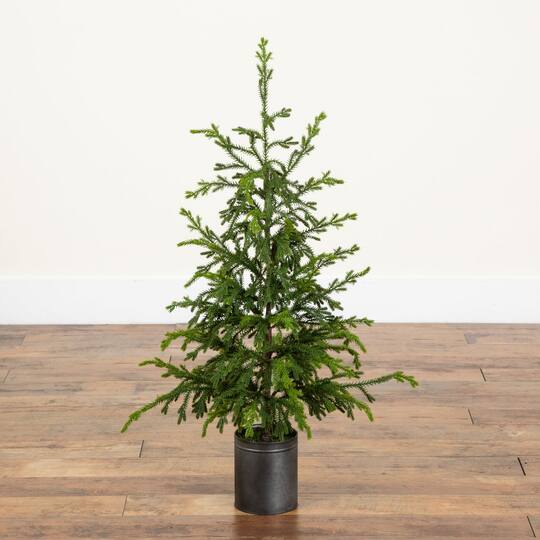 Nearly Natural 38" Unlit Artificial Real Touch Natural Look Norfolk Island Pine in Tin Planter